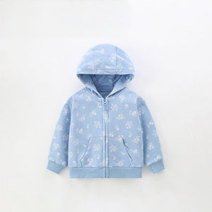 Toddler & Kids Light Blue Floral Print Hoodie Jacket (2T–7T)