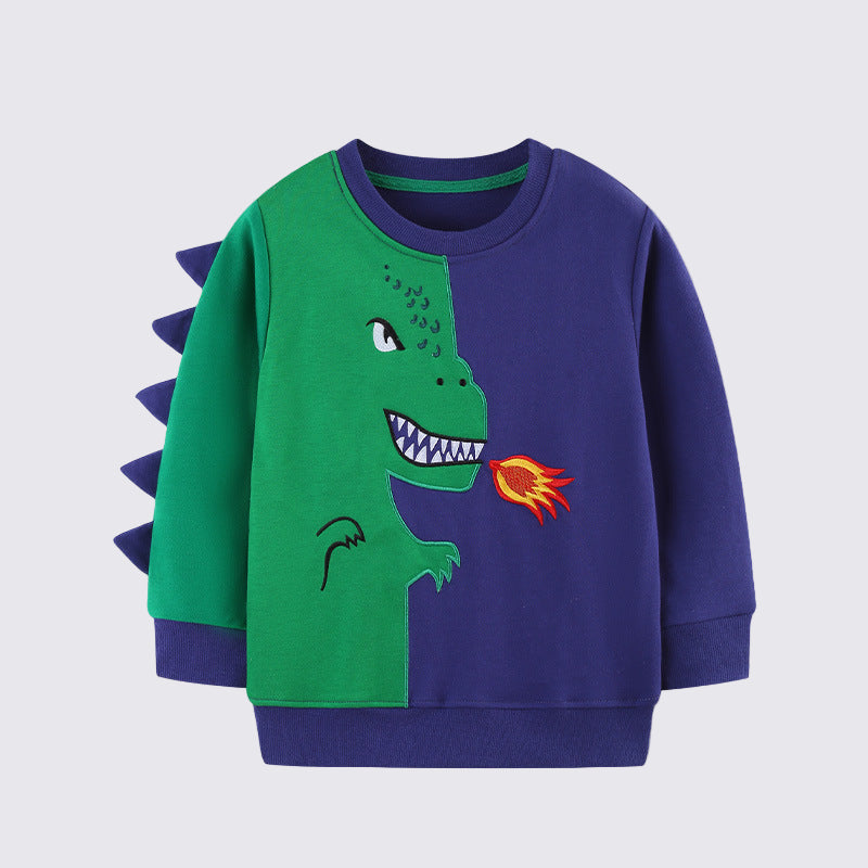 Toddler & Kids Green & Navy Fire-Breathing Dinosaur Sweatshirt (2T–7T)