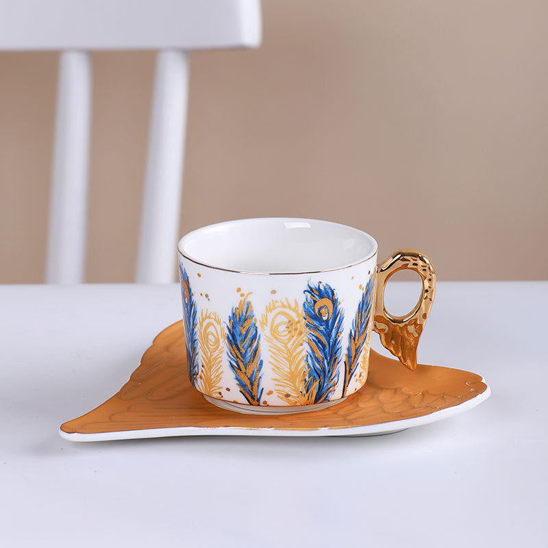 Ceramic Coffee/Tea Cup & Saucer Set with Gold Handle - Yarafly 