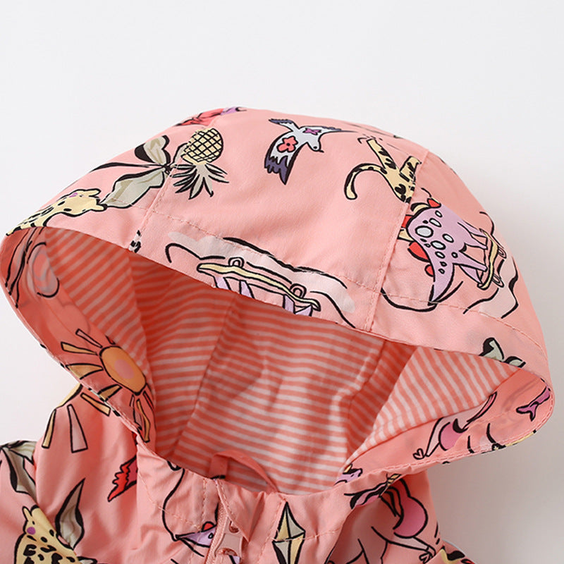 Pink Dinosaur & Rainbow Toddler & Kids Windbreaker Jacket (2T–7T)
