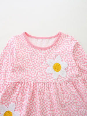 Girls Autumn Embroidered Flower Princess Dress - Sizes 2T to 7T