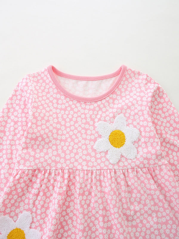 Girls Autumn Embroidered Flower Princess Dress - Sizes 2T to 7T