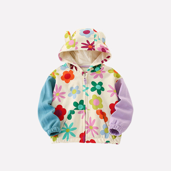 Toddler & Kids Colorful Flower Print Zip-Up Hoodie Jacket (2T-7T)