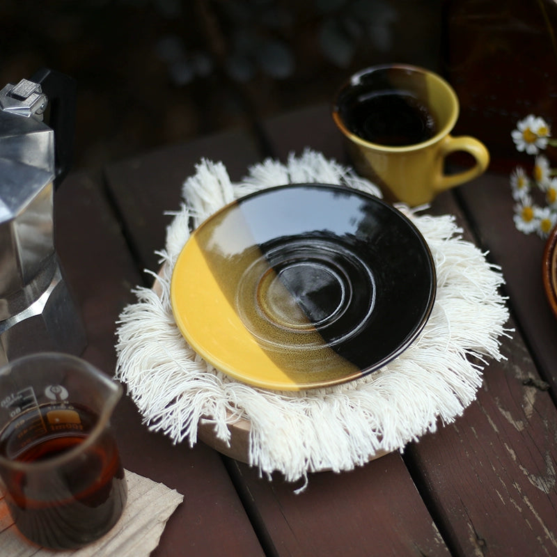 Retro Black and Yellow Porcelain Espresso Cup with Saucer 80ml - Yarafly 