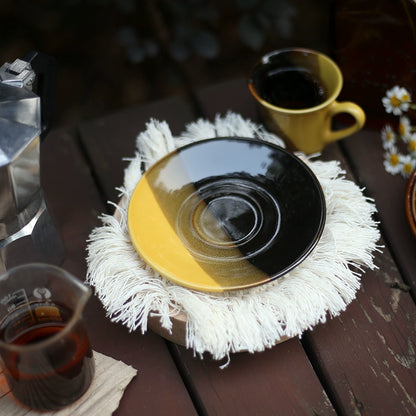 Retro Black and Yellow Porcelain Espresso Cup with Saucer 80ml - Yarafly 