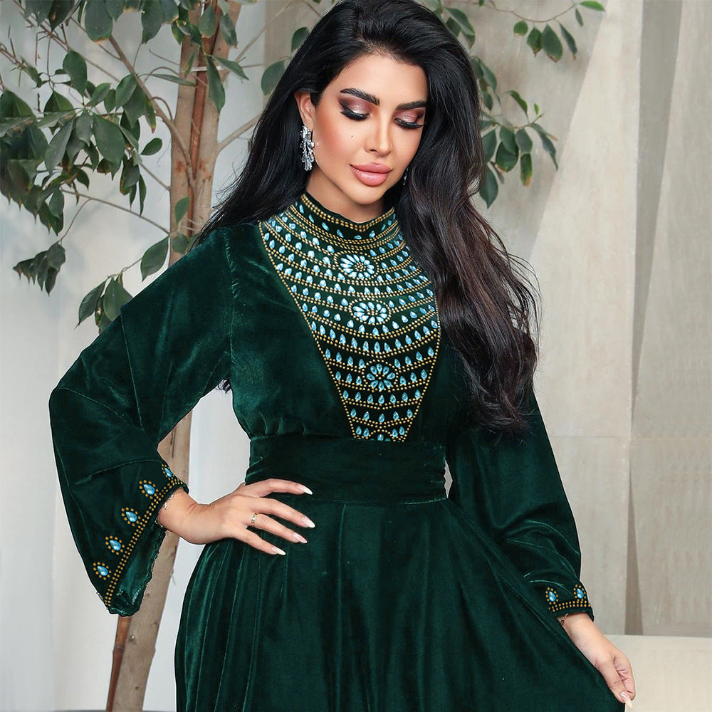 Emerald Velvet Jalabiya Dress - Yarafly 