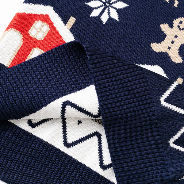 Toddler & Kids Christmas Ugly Sweater – Navy Reindeer & Gingerbread Design (Ages 3T–8T)