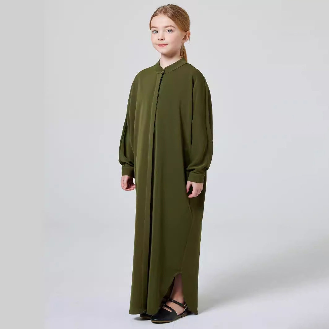 Girls' Modest Olive Green Abaya Dress - Yarafly 