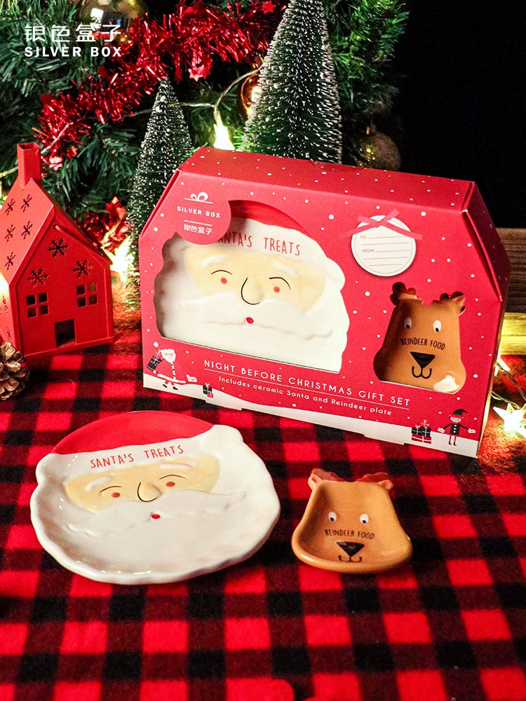 Festive Santa's Treats Plate and Reindeer Dish Set - Yarafly 