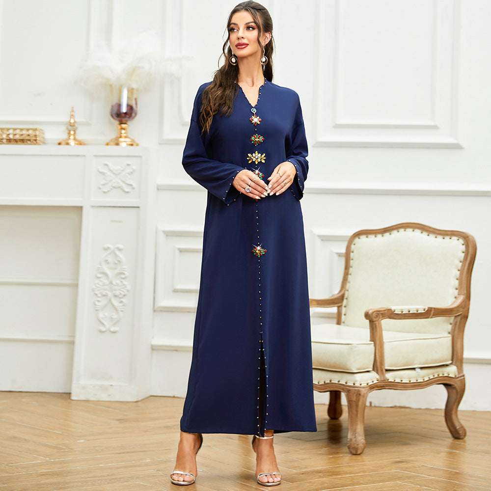 Amani Navy Blue Kaftan Dress - Elegant Bohemian Fashion - YaraFly