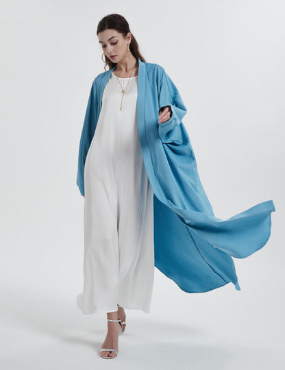 Sky Blue Open Abaya | Modern Minimalist Cardigan | Modest Fashion - Yarafly 