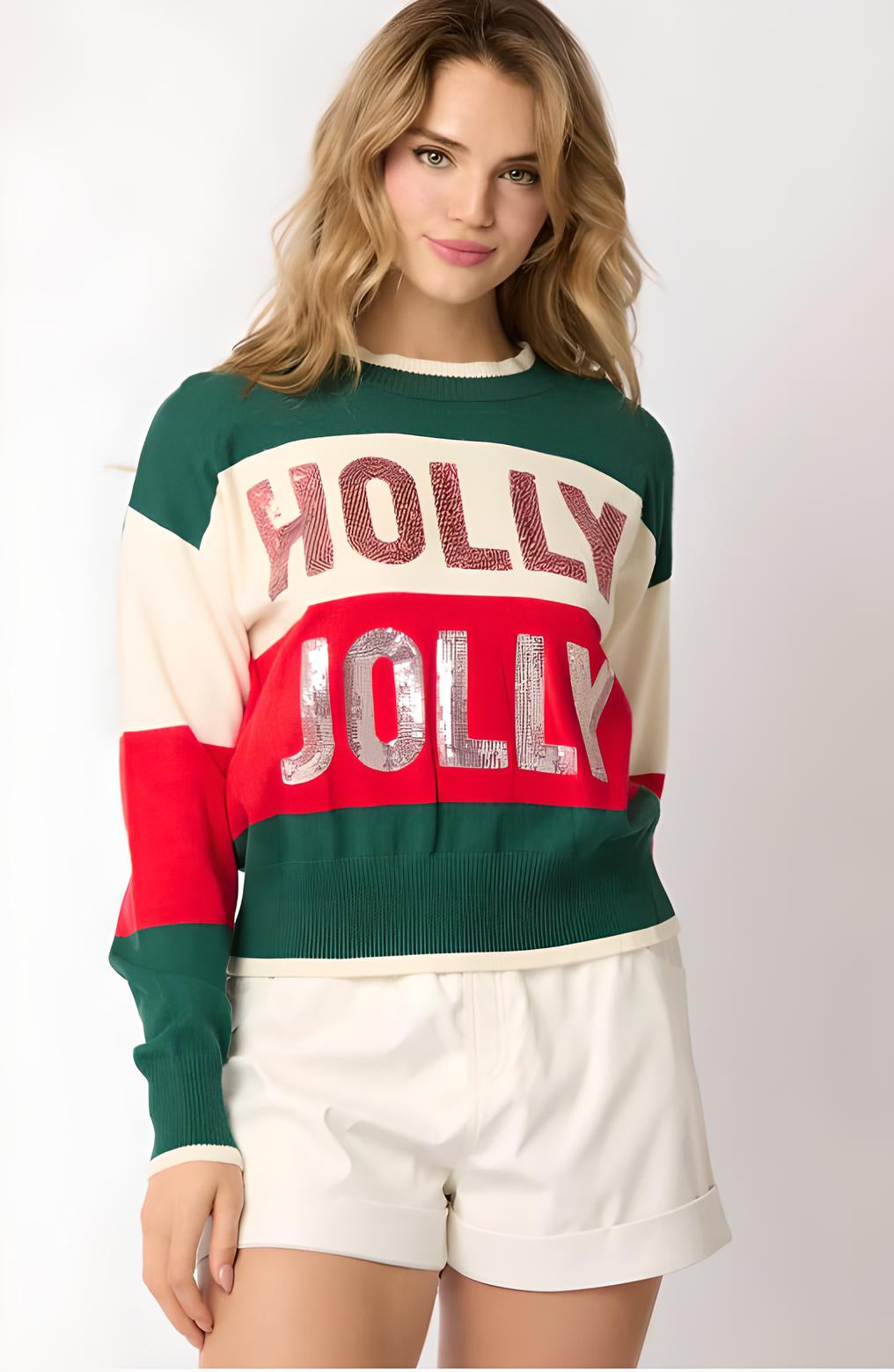 Holly Jolly Christmas Sweater | Festive Knit Jumper | Holiday Fashion - Yarafly 