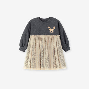 Toddler & Kids Bunny Sweatshirt Dress with Tulle Skirt