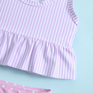 Baby & Toddler Girl Lavender Stripe and Polka Dot Bow Bikini Set
