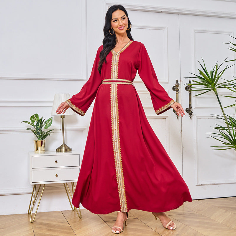 Nara Burgundy Moroccan Kaftan Dress - Yarafly 