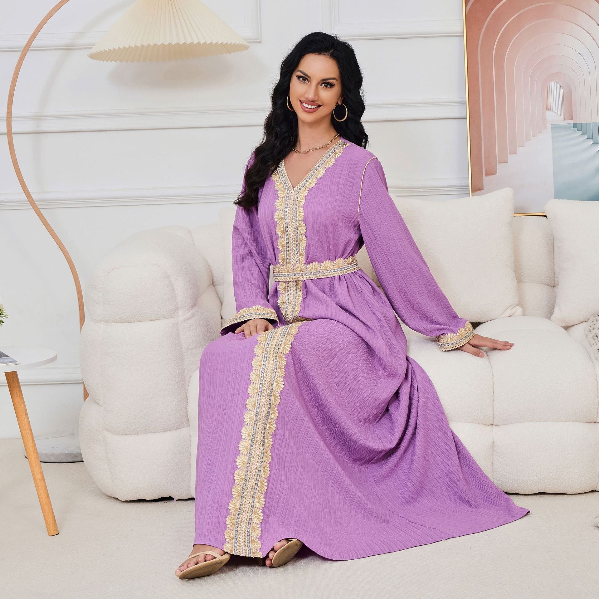 Zeina Lavender Kaftan Tunic Dress - Yarafly 