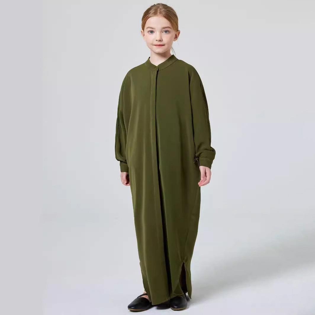 Girls' Modest Olive Green Abaya Dress - Yarafly 