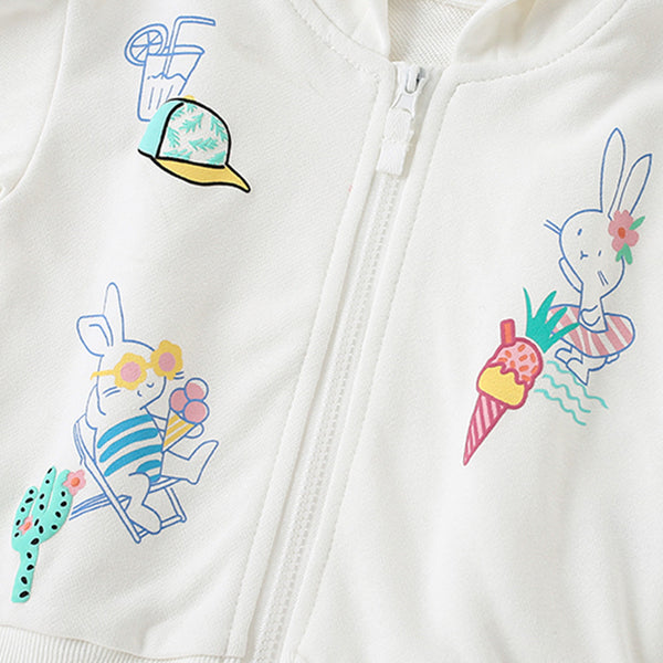 White Bunny & Ice Cream Toddler & Kids Zip Hoodie Jacket (2T–7T)