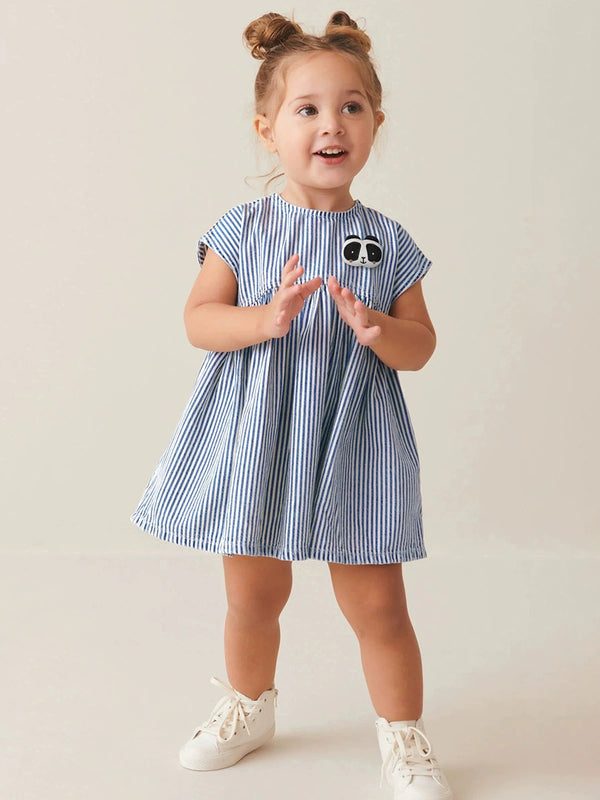 Toddlers & Kids Striped Panda Patch Dress