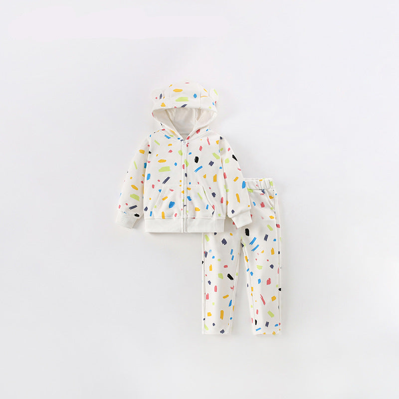 Toddler & Kids White Sprinkle Print Hoodie Jacket & Pants Set (2T–7T)