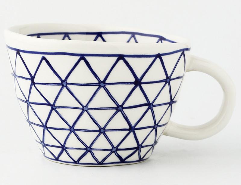 Mediterranean Style Geometric Hand-Painted Ceramic Mug 330ml or 11oz Wide Mouth - Yarafly 