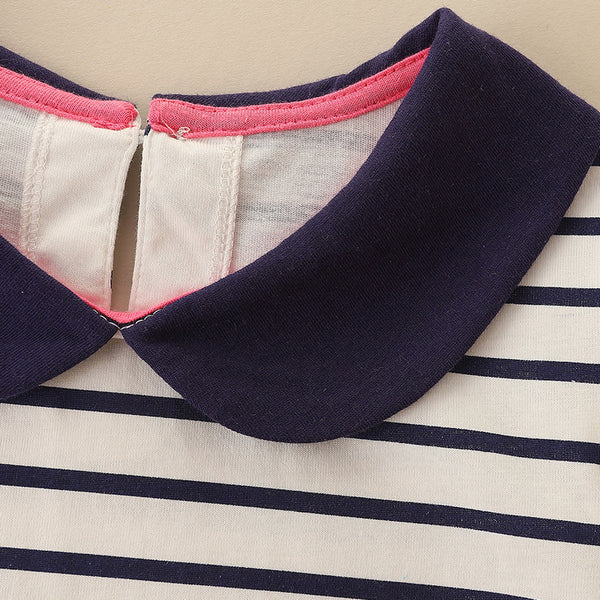 Girls Striped Long Sleeve Dress with Embroidered Hearts - Sizes 2T to 7T