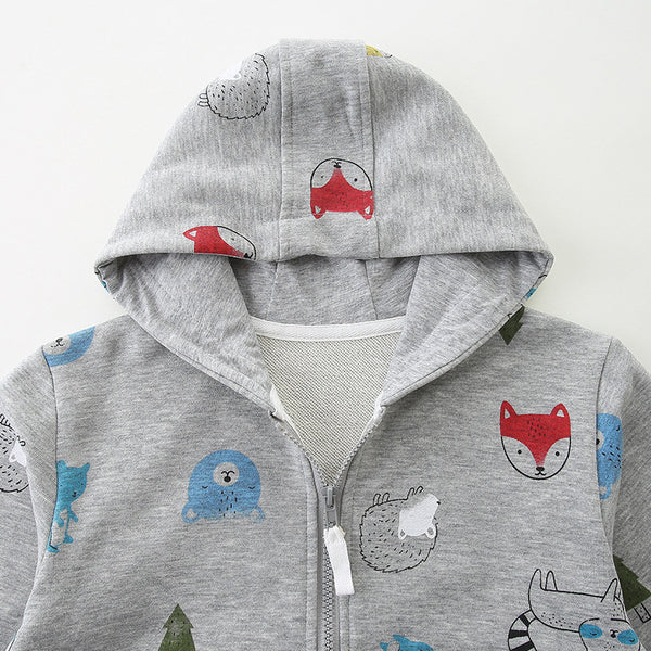 Toddler & Kids Grey Animal Print Zip Hoodie Jacket (2T–7T)