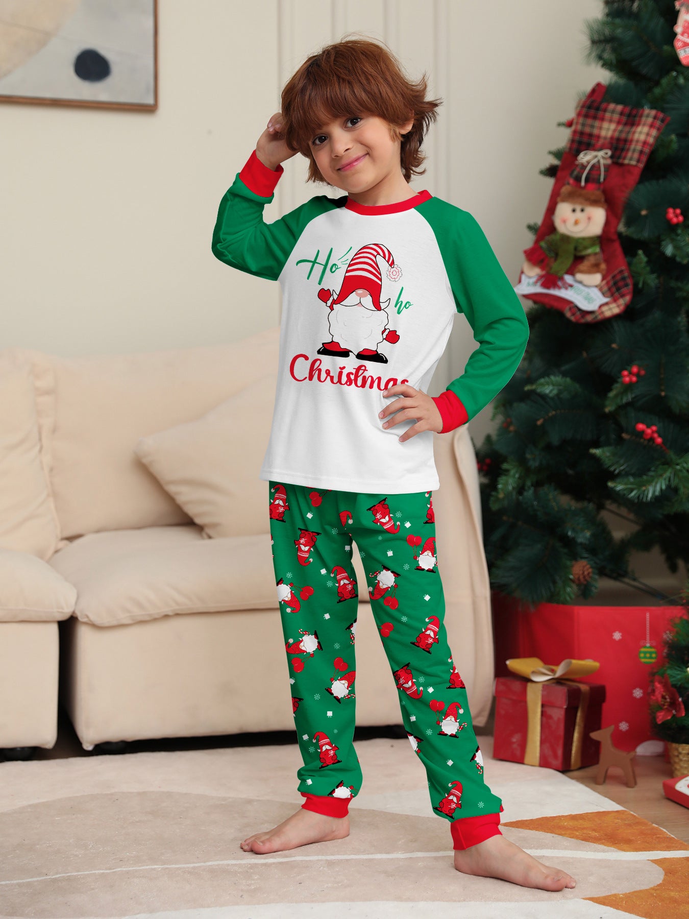 Ho Ho Christmas Gnome Family Pajama Set | Matching Holiday PJs | Raglan Style - Yarafly 