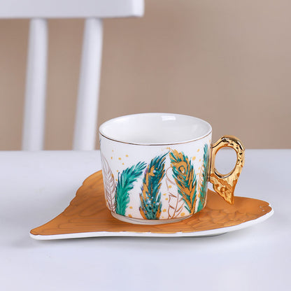 Ceramic Coffee/Tea Cup & Saucer Set with Gold Handle - Yarafly 