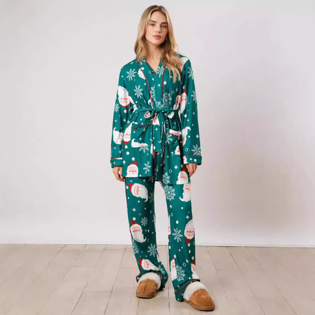 Holiday Print Satin Pajama Sets | Santa & Candy Cane PJs | Christmas Loungewear - Yarafly 