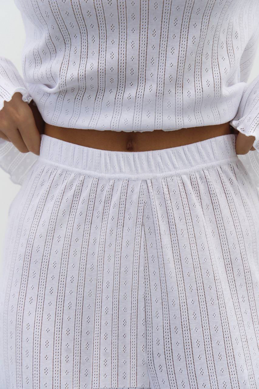 Ethereal Ribbed Two-Piece Pajama Set | Modern Comfort Wear | Pure White Collection - Yarafly