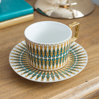 British Bone China Teacup & Saucer with Moroccan-Inspired Design - Yarafly 