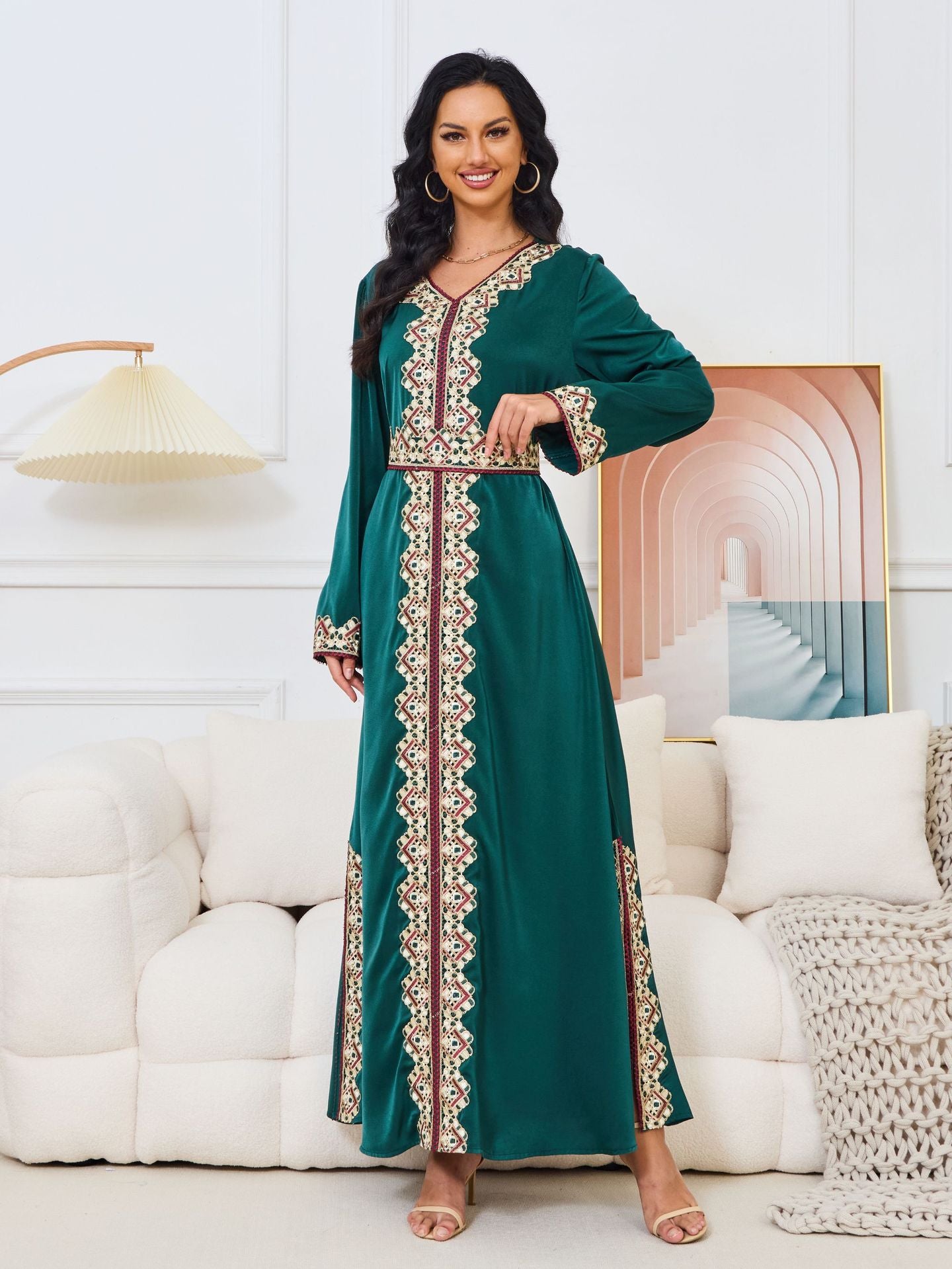 Damascus Green Syrian Kaftan Dress - Yarafly 