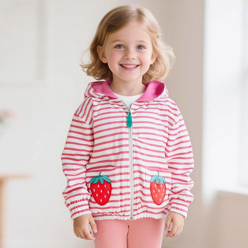 Toddler & Kids Pink Striped Strawberry Hoodie Jacket - Yarafly