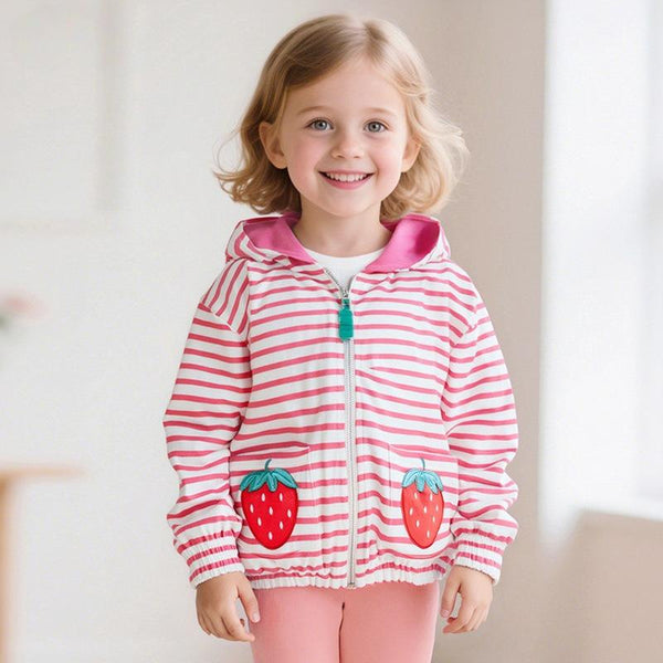Toddler & Kids Pink Striped Strawberry Hoodie Jacket - Yarafly