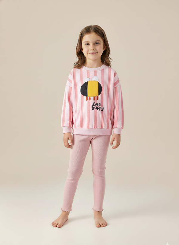 Pink Outfit for Toddler and Kids Girls - Crew Neck Sweatshirt & Pants Set