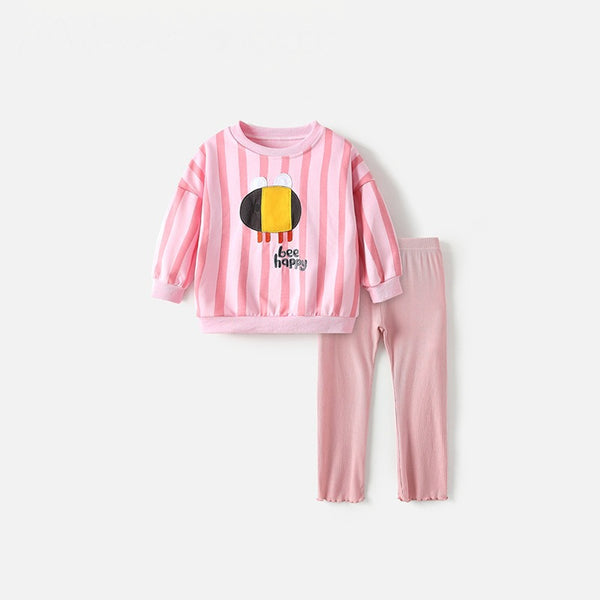 Pink Outfit for Toddler and Kids Girls - Crew Neck Sweatshirt & Pants Set 2