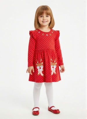 Red Christmas Dress for Toddler and Kids - Long Sleeve Holiday Princess Dress