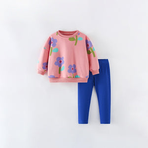 Toddler & Kids Pink Floral Sweatshirt and Blue Leggings Set (Ages 3T–8T) 4