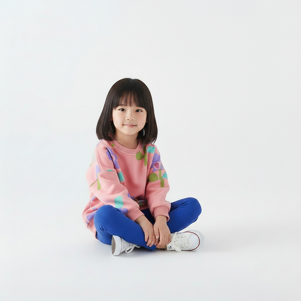 Toddler & Kids Pink Floral Sweatshirt and Blue Leggings Set (Ages 3T–8T)