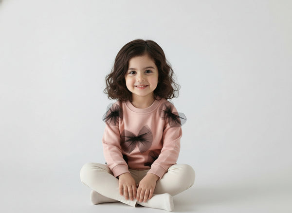 Toddler & Kids Pink Sweatshirt with Black Tulle Bows (Ages 3T–8T) 2
