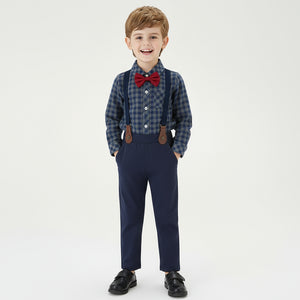 Toddler and Kids Boys Long Sleeve Shirt with Bib Pants Gentleman Suit