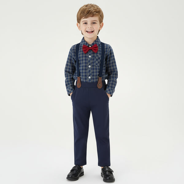 Toddler and Kids Boys Long Sleeve Shirt with Bib Pants Gentleman Suit