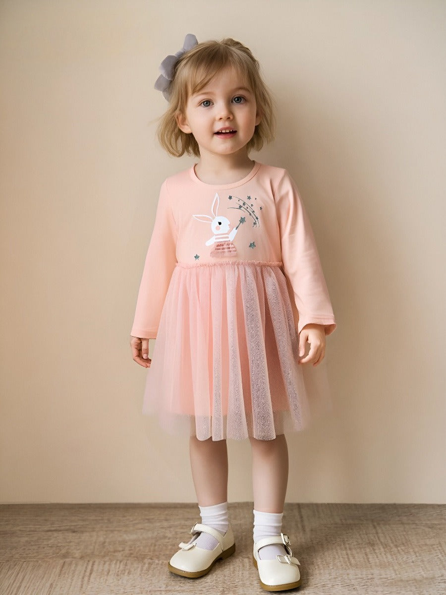 Girls Autumn Little Rabbit Embroidered Long Sleeve Princess Dress - Sizes 2T to 7T