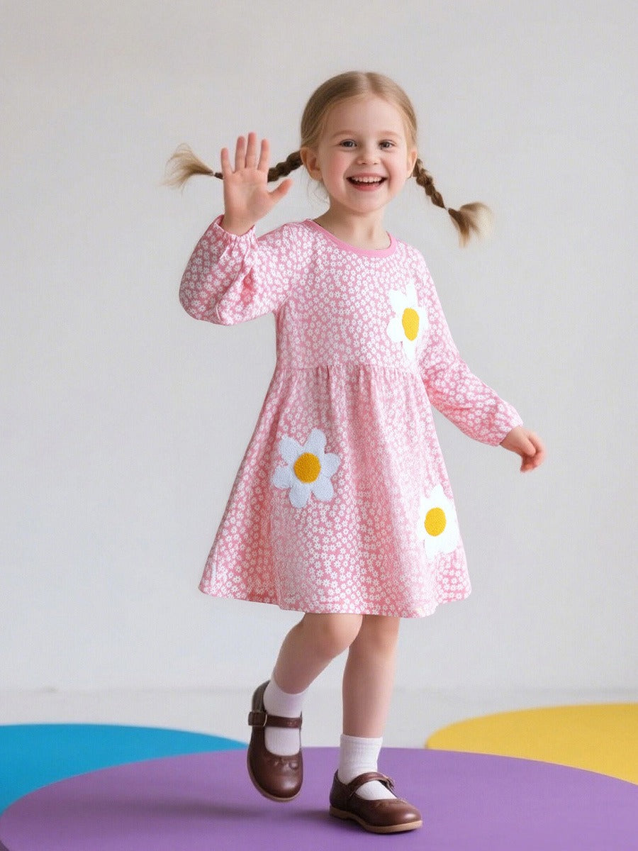 Girls Autumn Embroidered Flower Princess Dress - Sizes 2T to 7T
