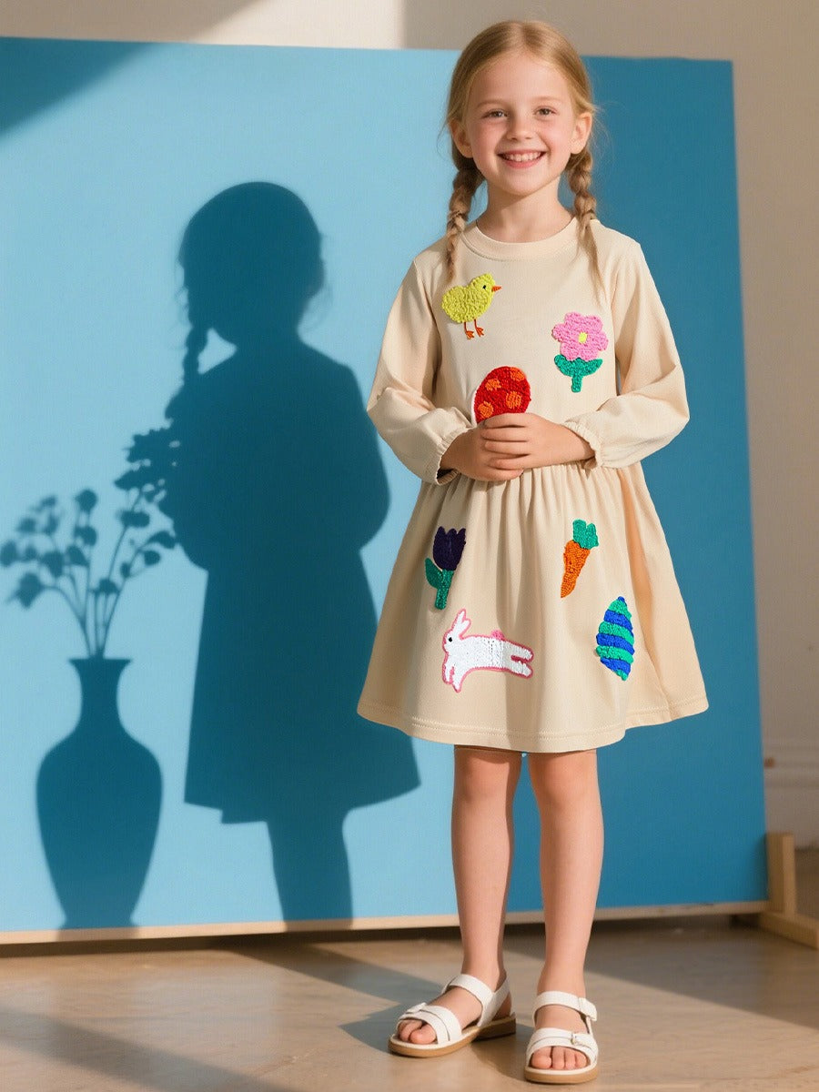Girls Autumn Embroidered Princess Dress - Sizes 2T to 7T