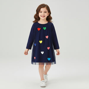 Girls Autumn Long Sleeve Princess Dress with Love Heart Gauze - Sizes 2T to 7T