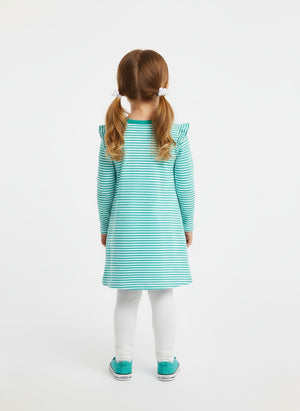Girls Autumn Cartoon Flower Patches Striped Princess Dress - Sizes 2T to 7T