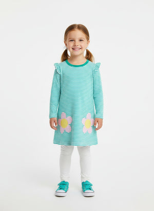 Girls Autumn Cartoon Flower Patches Striped Princess Dress - Sizes 2T to 7T