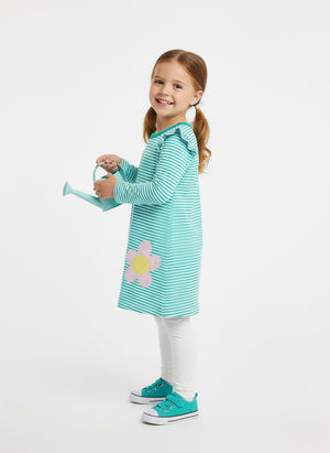 Girls Autumn Cartoon Flower Patches Striped Princess Dress - Sizes 2T to 7T